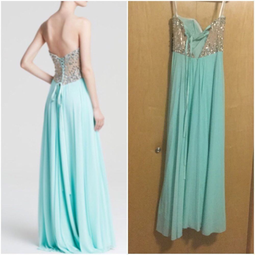 Strapless Neck Embellished Bodice & Chiffon Skirt - Picture 7 of 12